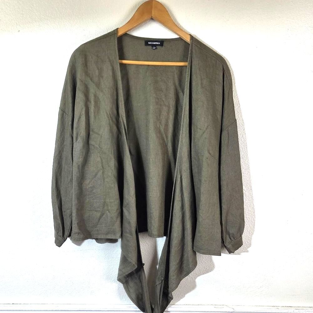 525 America Linen Wrap Shacket Womens Large Olive Green Tie Front Lightweight